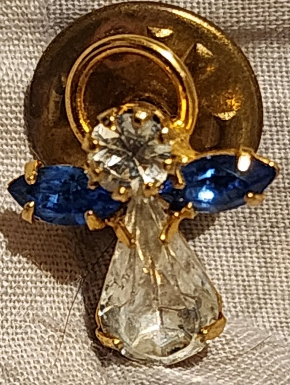 Vintage Gold Tone Faux Gem Rhinestone Small Angel Lapel Tie Pin